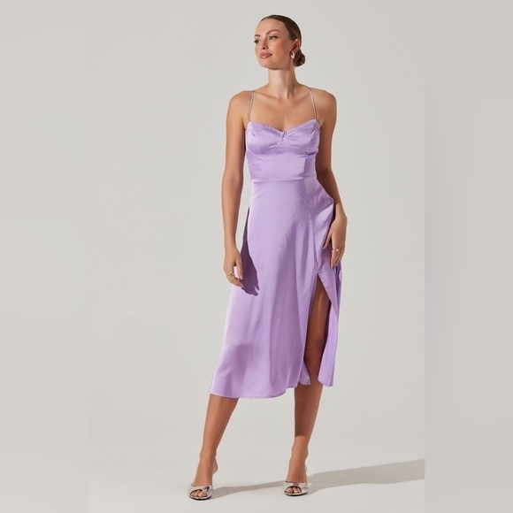 ASTR The Label Bustier Satin Midi Dress in Lavender Size Large NWOT! - Picture 12 of 13